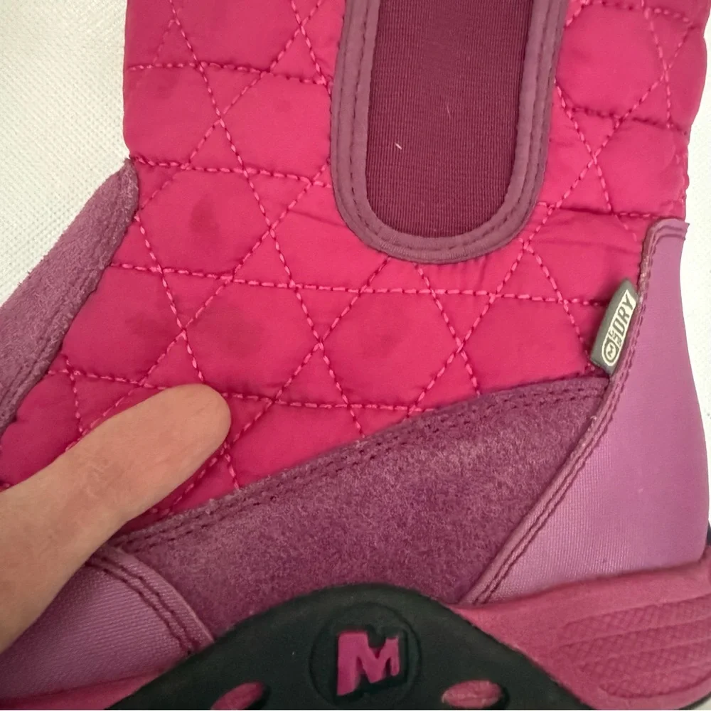Merrell Girls Snow Boots 3.5 Pink Jungle Moc II Water Resistant 200g Suede Quilt